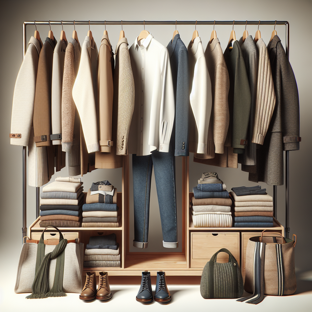 A Scandinavian-style wardrobe, filled with classic and modern pieces, showcasing minimalist and sustainable fashion elements.