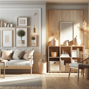 Lys nordisk stue med smarte oppbevaringsløsninger, ryddig interiør og en varm, innbydende atmosfære